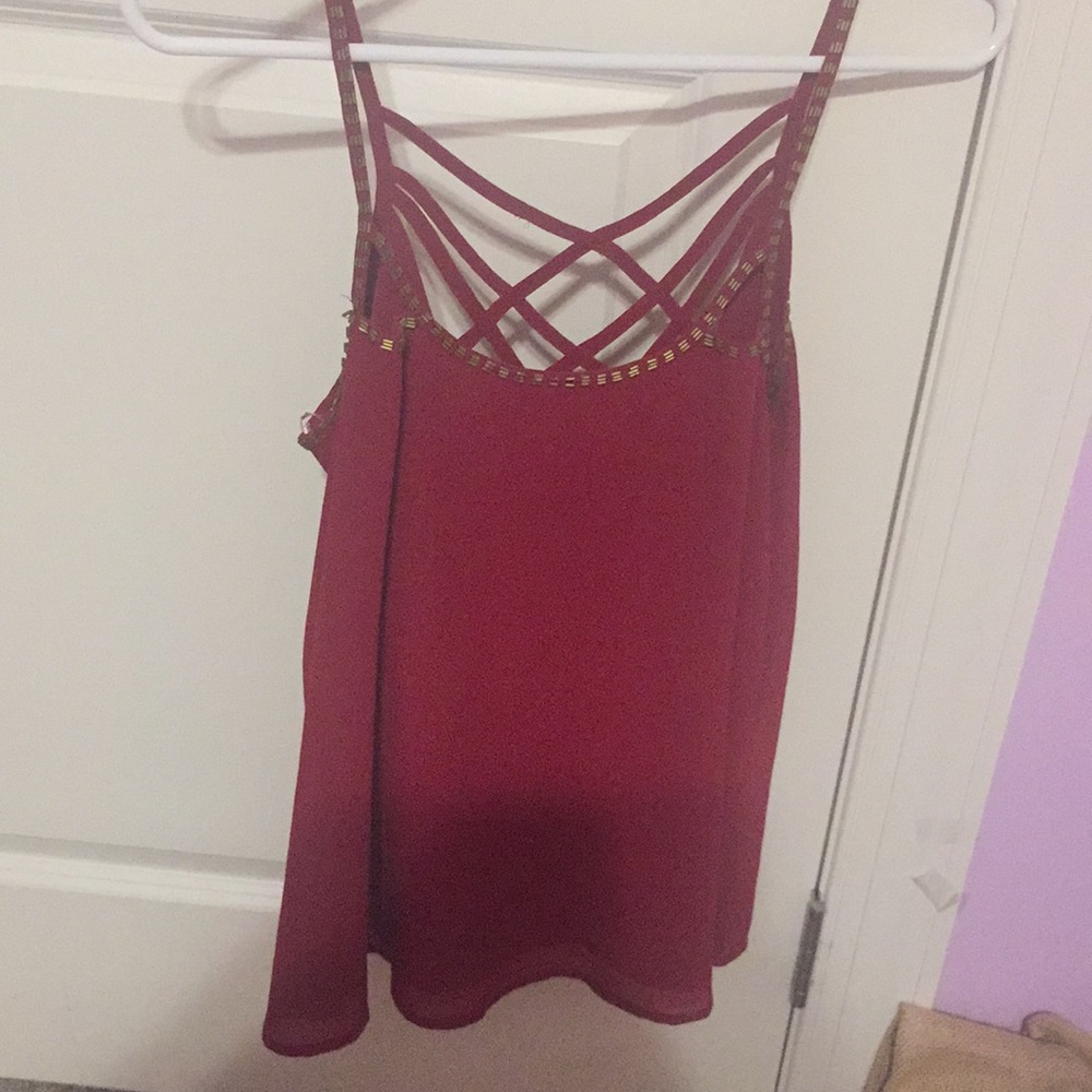 Deep red gold detailed tank blouse